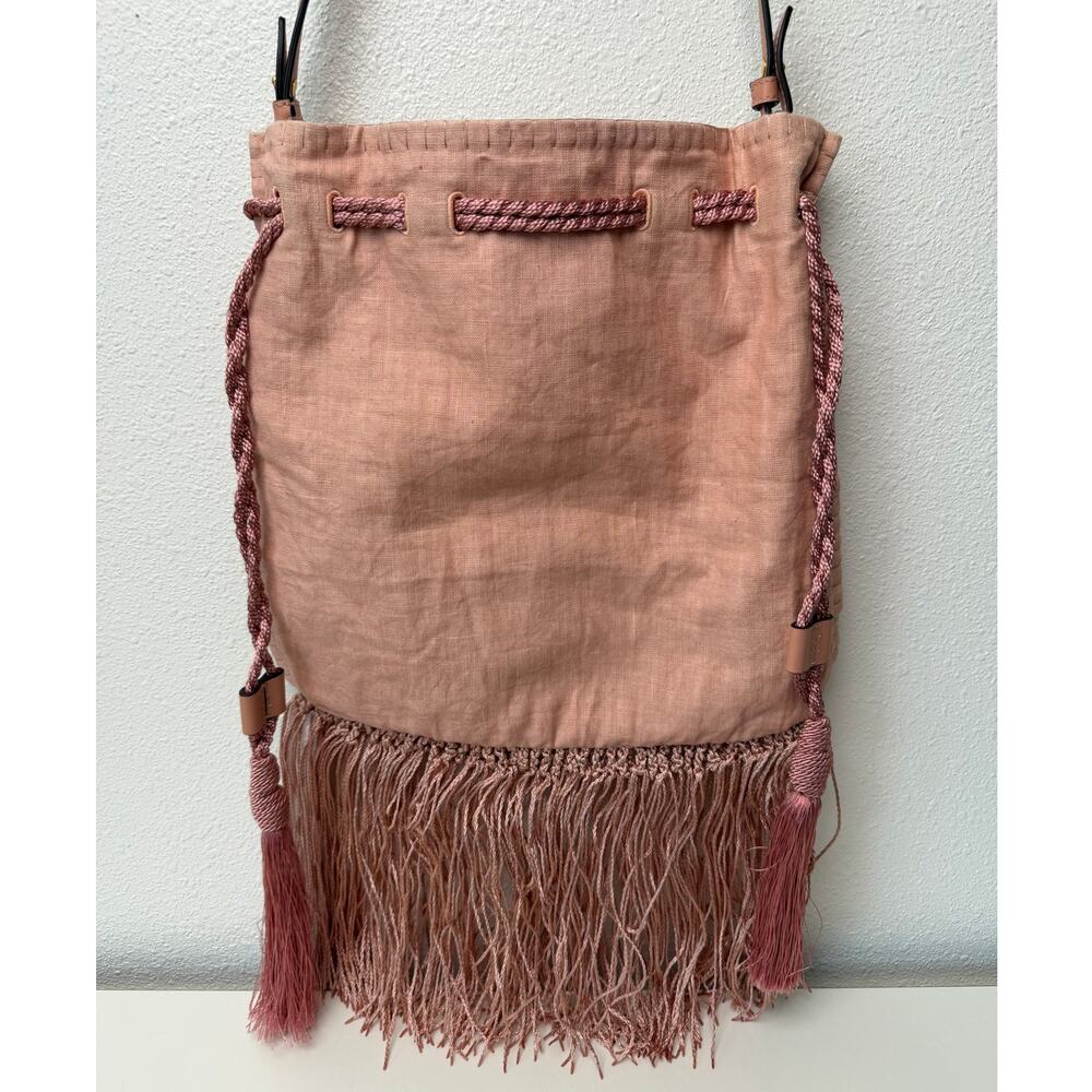 NWOT Valentino Garavani Nellcôte Pink Linen Floral Fringe Crossbody Bag - Picture 3 of 16